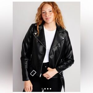 Old Navy Faux-Leather Belted Biker Jacket NWT